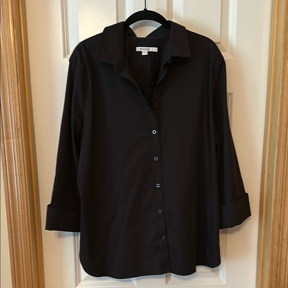 Chico's Black wrinkle-free blouse; 3/4 sleeves; cotton, polyester, Spandex